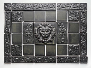 22x16" Victorian Lion Tile Mural with Floral Knot Accents