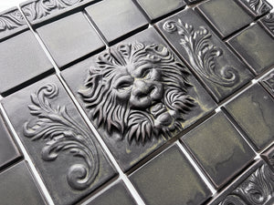 22x16" Victorian Lion Tile Mural with Floral Knot Accents