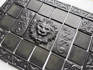22x16" Victorian Lion Tile Mural with Floral Knot Accents